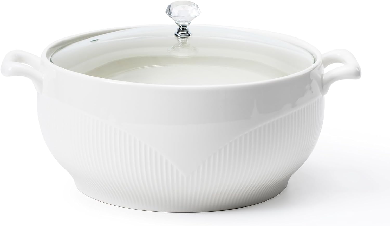 Kikcoin Large Ceramic Soup Tureen with Glass Lid, 3.5QT Porcelain Serving Bowl with Handles, Covered Soup Bowl for Kitchen, Dining & Home Decor, White
