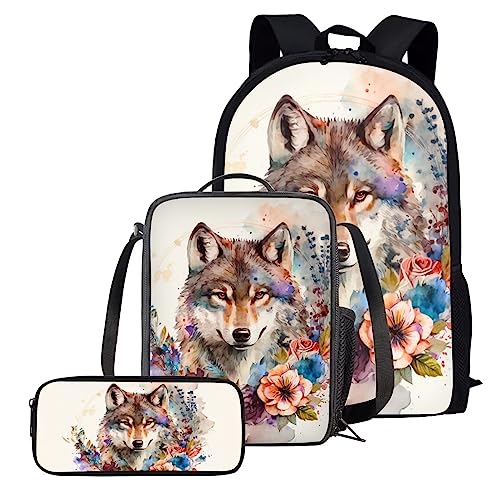 Sac à dos durable pour enfants et adolescents à motif loup