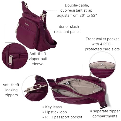 Image of Baggallini Securtex Anti-theft Crossover Crossbody Bag 11 inchw X 8.5 inchh, Rfid, Built-in Wallet, Locking Zippers