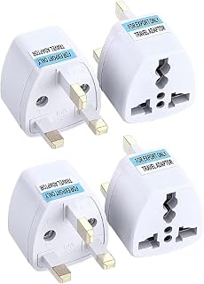 VARELLI Canada USA to UK, England Ireland HK Singapore Malaysia Qatar Travel Adapter (Type G) - 3 Prong to 3 Prong Universal Outlet Adapter for Charge Your Cell Phone, Laptops, Tablets (4Pack)