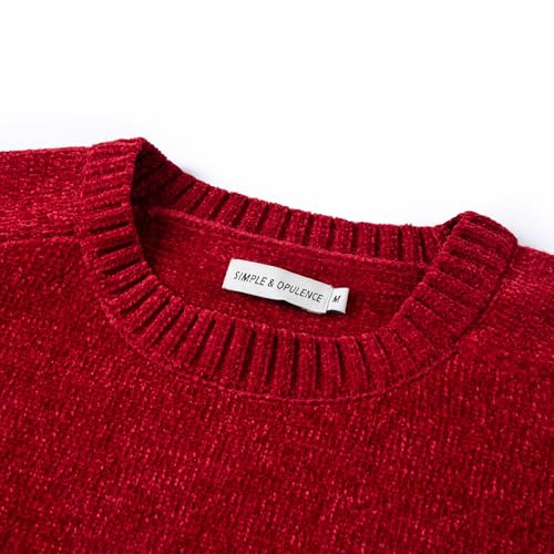 Image of Simple&Opulence Women's Chenille Sweater Crewneck Long Sleeve Pullover Ribbed Cuff Hem Round Neck Jumper Tops