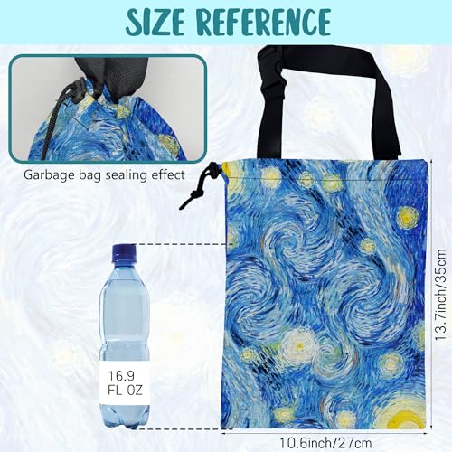 Image of Car Garbage Bag Starry Night Hanging Canvas Car Trash Bag Waterproof Drawstring Car Back Seat Organizer for Car Back Front Seat Console with Adjustable Buckle