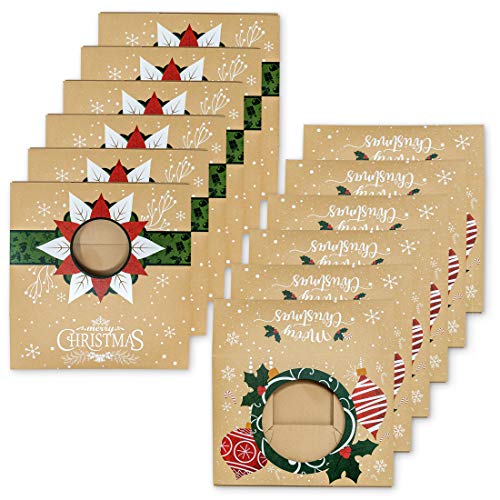 Christmas Cookie Boxes with Window – Bulk 12 Pack Kraft – Large Holiday Christmas Food, Bakery Treat Boxes, Candy and Cookie Boxes for Gift Giving – Kraft Packaging Containers & Tins with Lids - Thumbnail 5