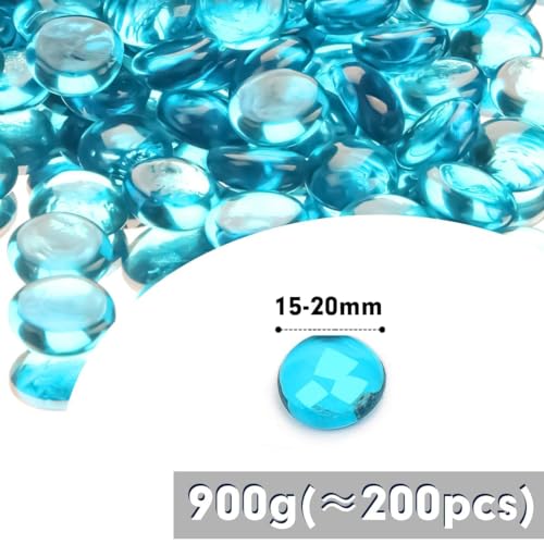 Vorentxia 200pcs Blue 900g Flat Glass Pebbles for Vases Aquariums, Decorative Stones, 17-20 mm - Image 3