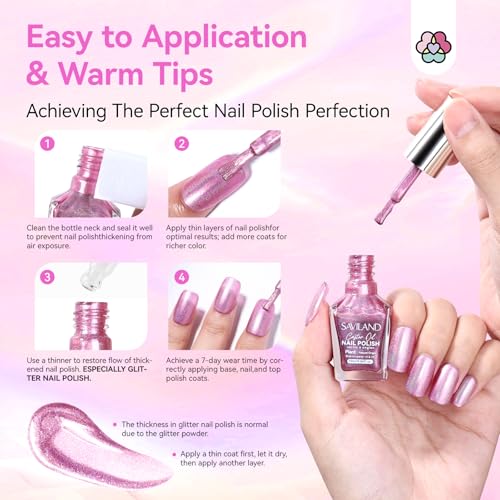 Image of SAVILAND Holographic Nail Polish Pink: Metallic Chrome Nail Polish Air Dry Fast,10 ml /0.34 oz High Glossy Shimmer Glitter Nail Pigment Oil-based Fingernail Polish for Salon DIY Home for Women