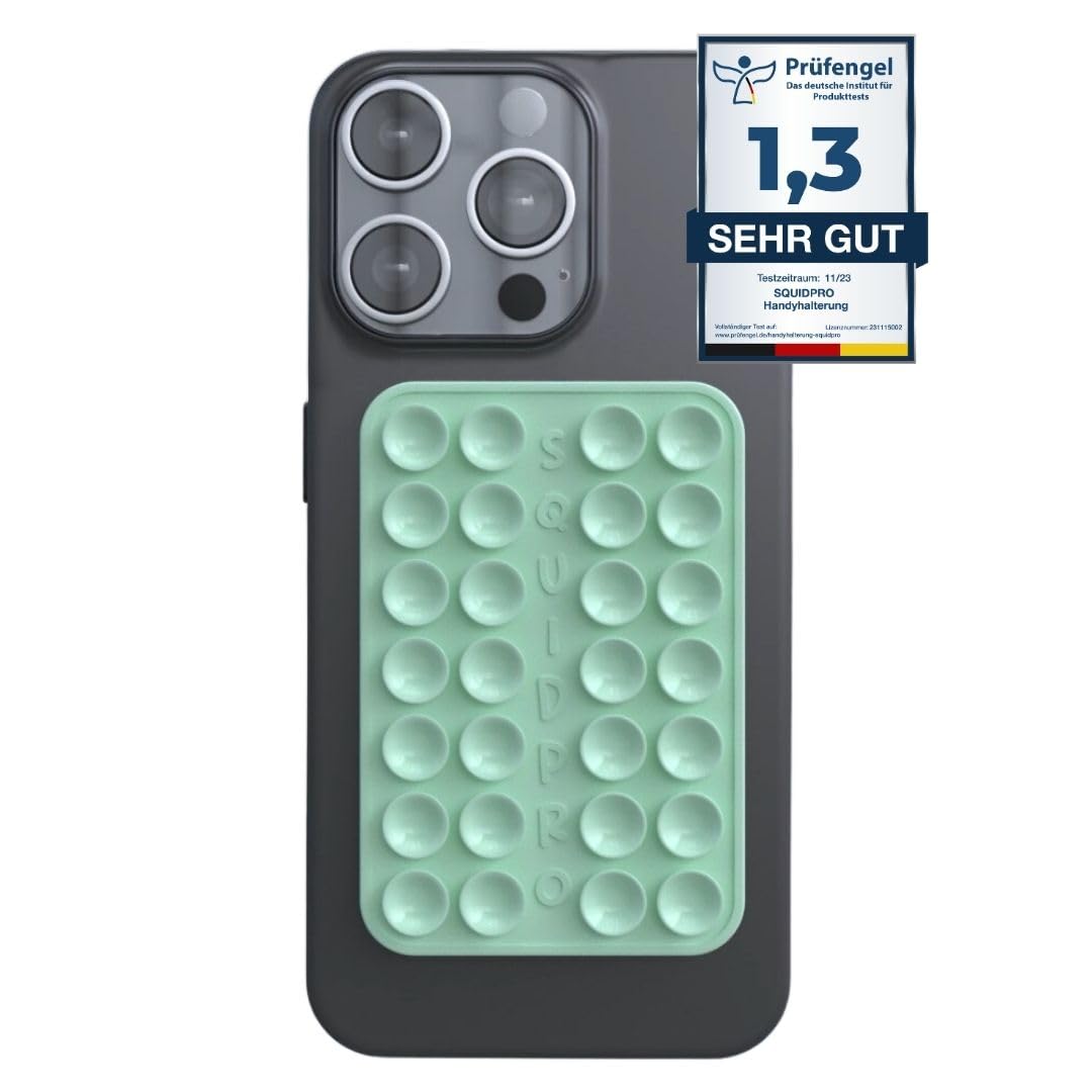 SQUIDPRO® - Silikon Saugnapf Handyhalterung, selbst-klebend, Kompatibel mit Allen gängigen iPhone- und Android Mobiltelefonen BZW. Handyhüllen, Freihändige Halterung für Selfies (Green)
