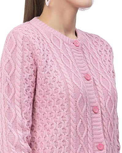 Image of Kalt Women Sweater for Winters Woolen Acrylic Full Sleeve Round Neck Cable Design Cardigan Sweater