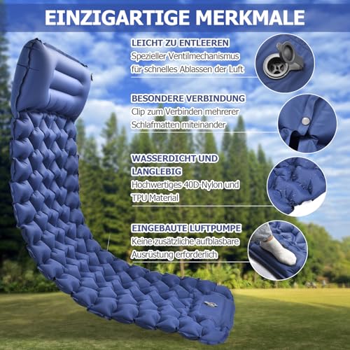 Amtake Isomatte Selbstaufblasend, 10CM Hoch Luftmatratze Camping Kleines Packmaß, Aufblasbare Isomatte Ultraleicht mit Fußpumpe, Wasserdichtes Schlafmatte für Outdoor, Wandern, Strand – Bild 3
