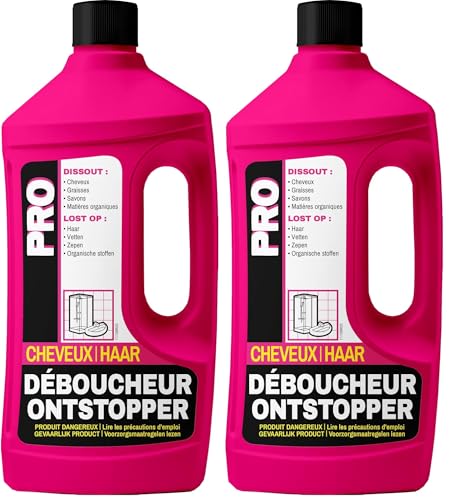Fulgurant PRO - Déboucheur Professionnel Cheveux, Puissant, Salle de Bain, Eau Stagnante, Poils, Cheveux, Savons, Graisses - 900 ml (Lot de 2)
