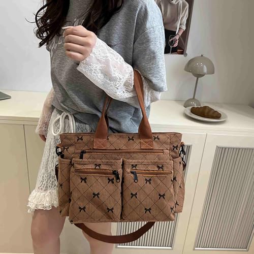 Bolso tote marrón con múltiples bolsillos y cierre miniatura 5