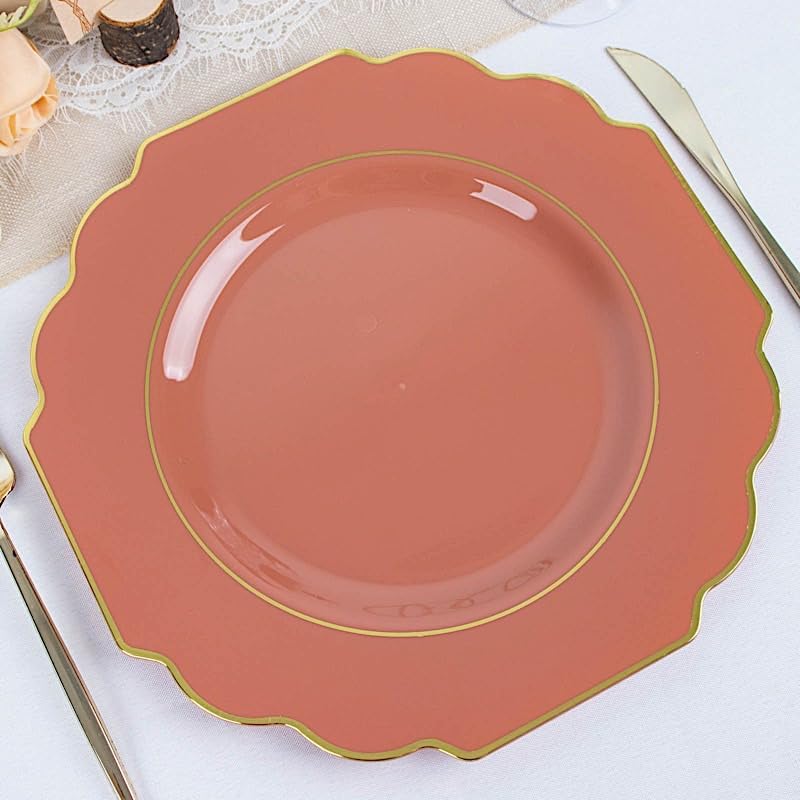 10 platos desechables de plástico de terracota barroca de 12 pulgadas, borde dorado, suministros de decoración de eventos de boda, fiesta, eventos,