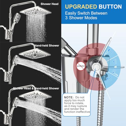 Image of ELLO&ALLO Filtered Rain Shower Head with Handheld Spray, Rainfall Shower Head Combo with 59 inch Hose, Dual Showerhead Set with Adjustable Shower Extension Arm, Chrome