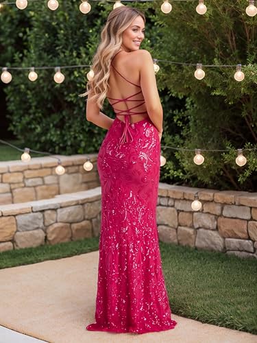 Image of Women's Sequin Prom Dress Evening Gowns for Formal Events | Elegant Sparkly Rhinestone Long Maxi Dresses for Formal Party,Gala,Wedding Guest,Fully Lined,Stretchy,Side Slit