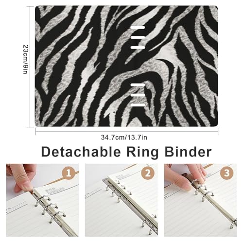 Cuaderno A5 de cebra con 6 anillas de piel sintética recargable para diario 2