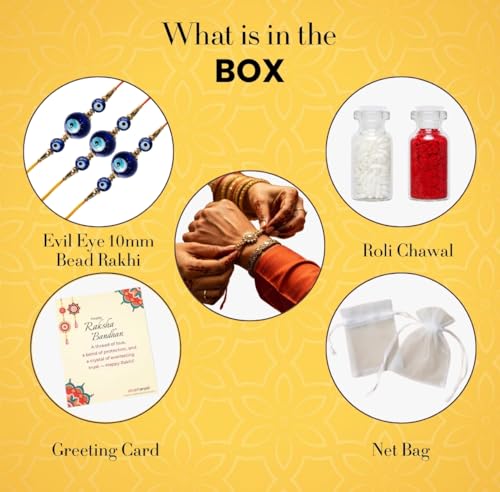 Image of Shubhanjali Crystal Beads Rakhi for Brother | Handmade Healing Crystal Stone Designer Rakhi for Bhaiya | Raksha Bandhan Gift Set with Roli Chawal, Kumkum, Greeting Card & Potli