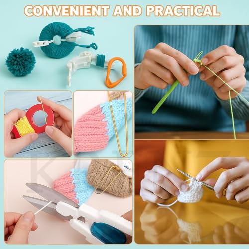 Image of KRENZ 59 Pcs Crochet Kit for Beginners Kids & Adults Starter Set with 5 Yarn, Hooks, Stitch Markers & Storage Bag (Pink Unicorn)