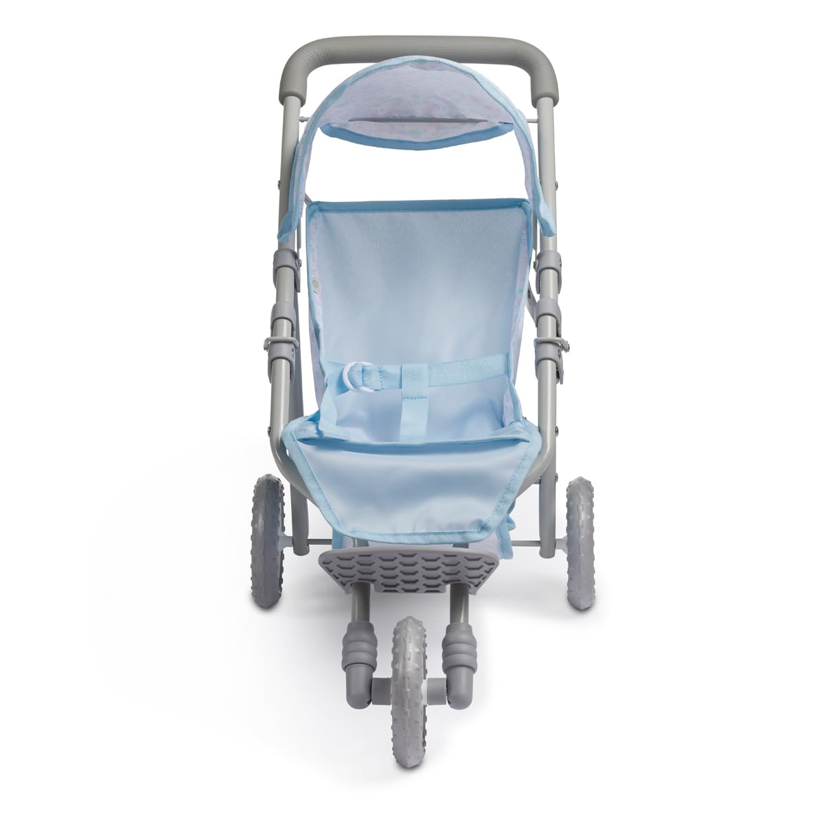 JC Toys Poussette Pliable à 3 Roues, pour poupées jusqu'à 45 cm, avec Panier et Capote, idéale pour Jouer et se Promener, Bleu avec décoration Florale, conçue par Berenguer, +3 Ans