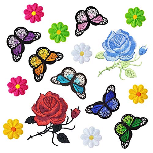 AID 16 parches de flores y mariposas para manualidades, manualidades, ropa, etc