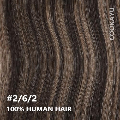 Image of COOKAYU Clip in Hair Extensions Real Human Hair, Balayage Dark Brown to Medium Brown 2 /6 /2 Remy Human Hair Clip in Extensions, Natural Human Hair Extensions Clip ins, 20inch 120g 7Pcs