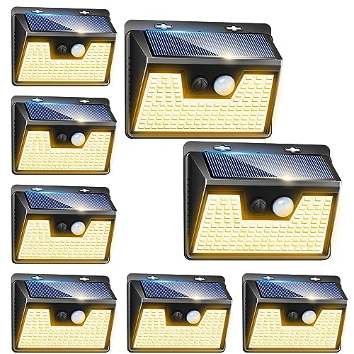 Image of Peasur Solar Lights Outdoor Waterproof [8 Pack /140LED], Warm White Motion Sensor Light Ultra-Bright, 3 Modes Solar Fence Security Lighting for Wall Garden Yard Garage Patio