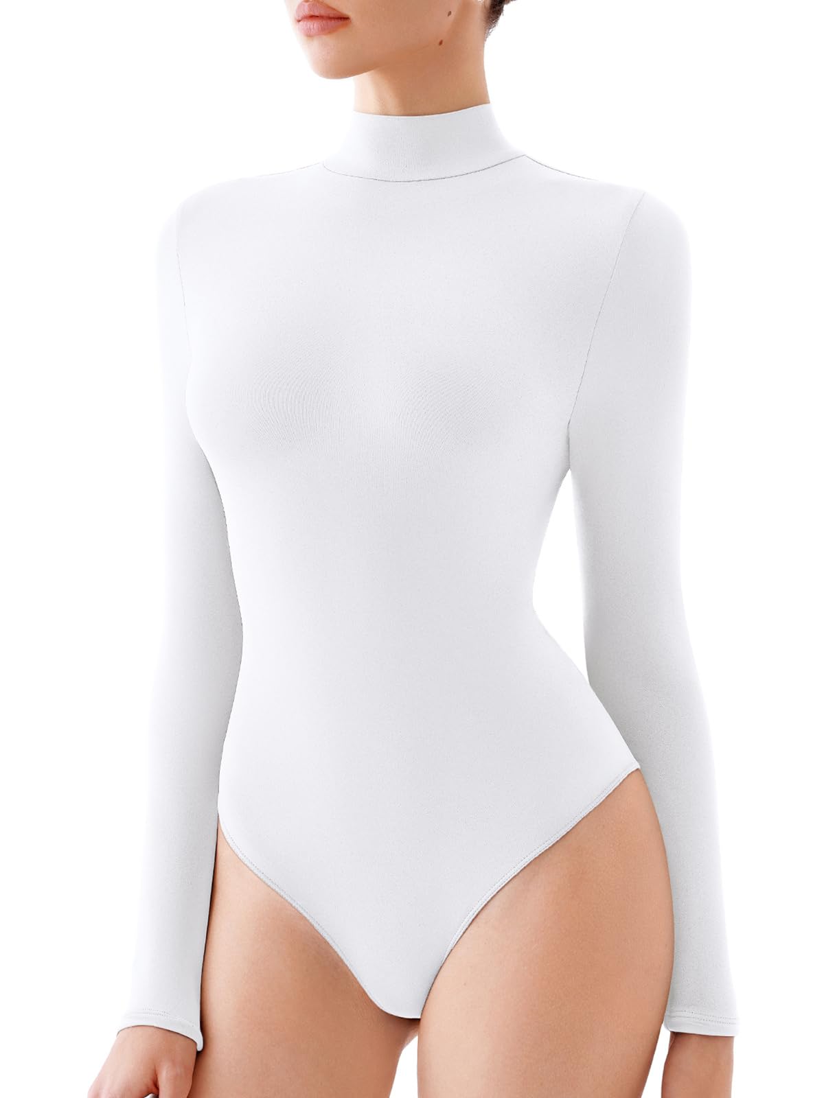 Women's Turtle Neck Long Sleeve Bodysuit Basic Slim Fit Double Lined Lightweight Layering Turtleneck Top-image-23