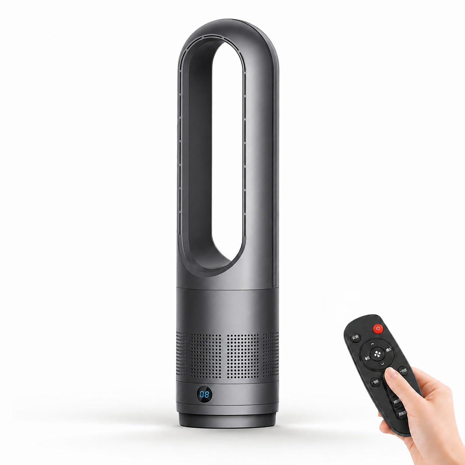 Bladeless Tower Fan,Remote & Touch LED,80° Oscillating Stand Cooler Grey