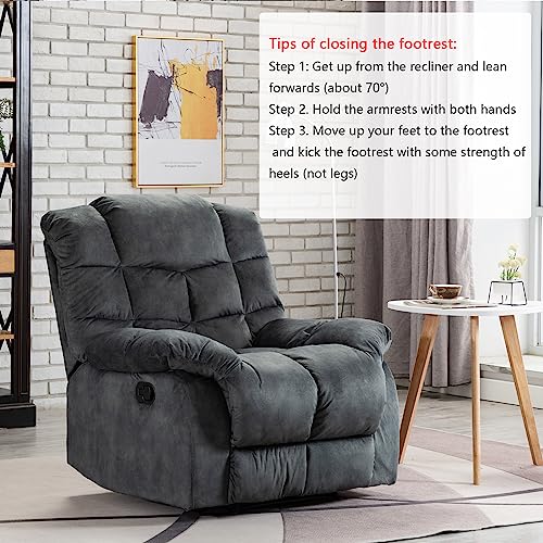 Anjhome Single Recliner Chairs For Living Room Overstuffed Breathable Fabric Reclining Chair Manual Sofas (Gray) #TOP2