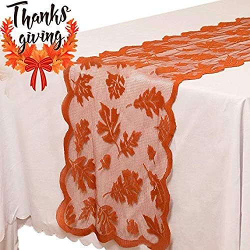 Fall Table Runner Thanksgiving Decorations 13 x 72 Inch Maple Leaves Table Runner Fall Decor Harvest Lace Pumpkin Runner Brow Long Fall Table Line Fall Thanksgiving Autumn Dinner Home Decor (Brown)