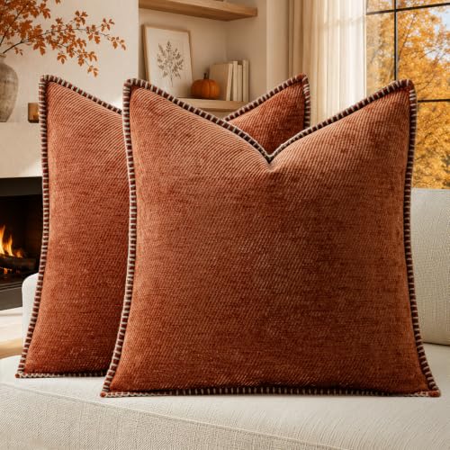 Image of a moment Fall Decorative Throw Pillow Covers Pack of 2,24x24 Inch Crafted Border Rust
