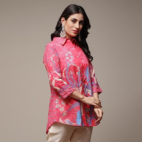 Image of BIBA Printed Rayon Round Neck Women's Regular Fit Casual Shirt