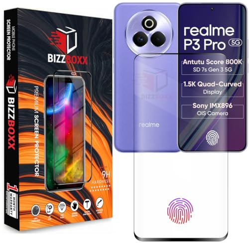 Image of Compatible with Realme P3 Pro 5G Full Glue Tempered Glass Screen Protector Guard Quad Curved Edges - Fingerprint Working, UV Glue Not Required (For Realme P3 Pro, 6.83 Inch) - Pack of 1