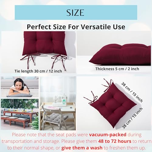 HAMO Dining Chair Seat Pad Cushions Set of 4, 38x38 cm, 15x15 inches (Red) - Cosy Home Interiors HAMO Dining Chair Seat Pad Cushions Set of 4, 38x38 cm, 15x15 inches (Red) - Image 5