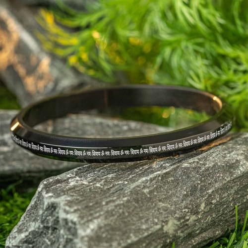 Image of Mesmerize Om Namah Shivay Bracelet for Men, Stainless Steel Spiritual Kada, Waterproof and Hypoallergenic Hindu Religious Jewelry, 6 months warranty.