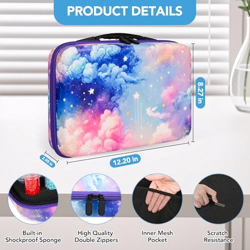 Image of MERATIA Diamond Painting Storage Case Organizer, 40 Slots with Accessories | Celestial Journey hard-shell case with 10 flip-top boxes, 30 screw-top jars, foam insert, mesh pocket and tools.
