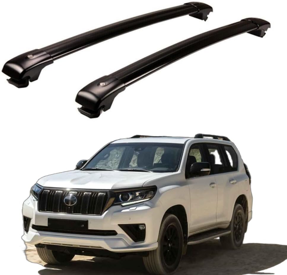 2PCS Crossbar Roof Rail Rack Lockable Fits for Toyota Land Cruiser Prado 2010-2021 Luggage Carrier Cross Bars Aluminum (Black)