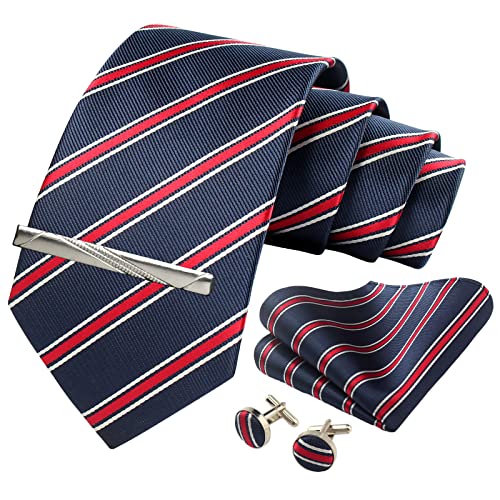 Image of Striped Plaid Polka Dot Mens Tie Formal Necktie Pocket Squares Ties Clips Cufflinks Classic for Men Set