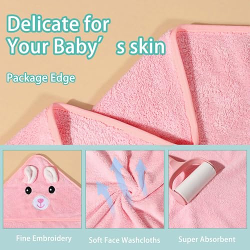 Image of 2 Pcs Baby Hooded Towels,31 x 31 in Baby Washcloths, Infant Super Soft Baby Bath Towels with Hood for Toddlers1-3,Highly Absorbent Viscose Hooded Towel for Boys, Girls, Newborn Essentials