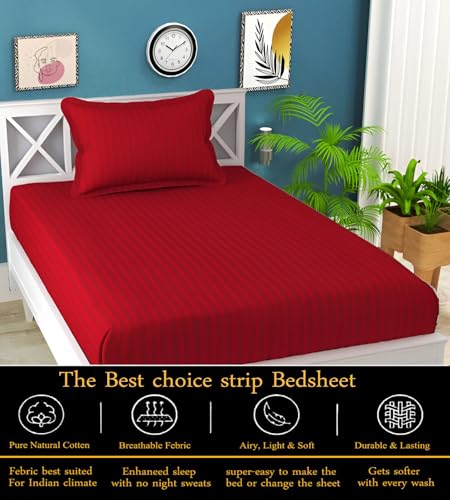 Image of 220 Cotton Feel 1 Single Bedsheet with 1 Pillow Cover (90X60 Inch) Maroon