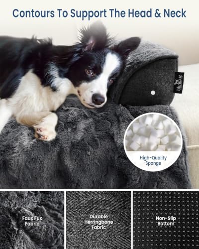 Image of Calming Dog Bed for Couch with Cozy Raised Edge, 45x37 Inch, Dark
