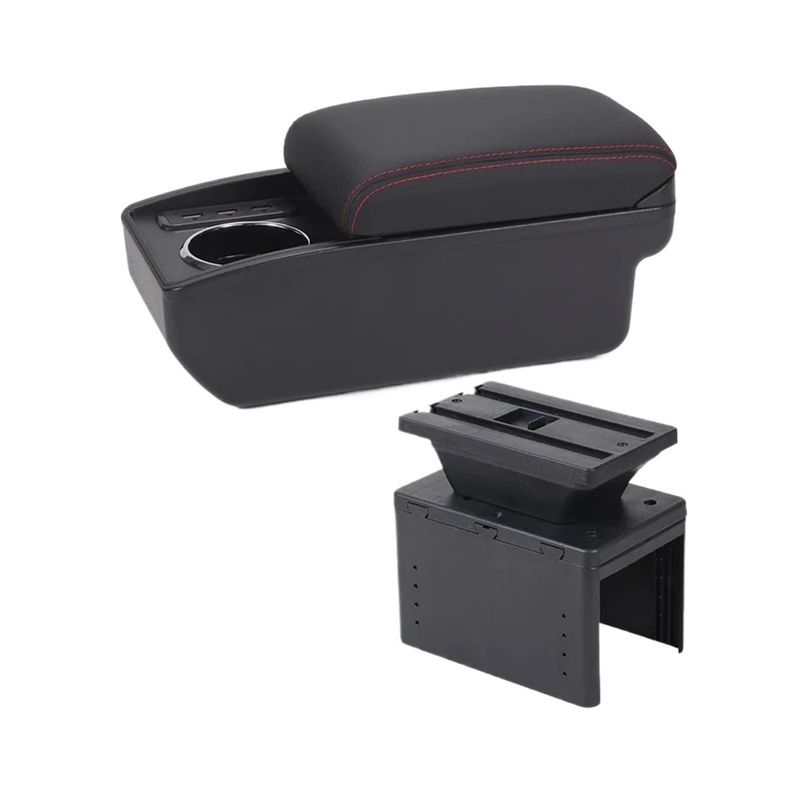 Umdjju B1 Black Red 6Usb Universal Car Armrest Model Box Accessorie Auto Storage Modification Interior Retrofit Parts Dedicated Car Centre Console Armrest Box(B1 Black Red 6Usb)