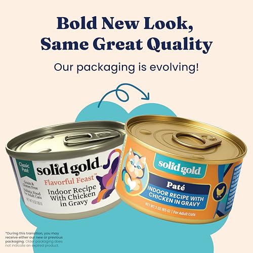 Image of Solid Gold Wet Cat Food Pate for Indoor Cats - Healthy Canned Cat Food Pate w /Real Chicken, Omega Fatty Acids, Vitamins & Minerals - Grain Free & Gluten Free Can Meals for Cats & Kittens - 24ct /3oz
