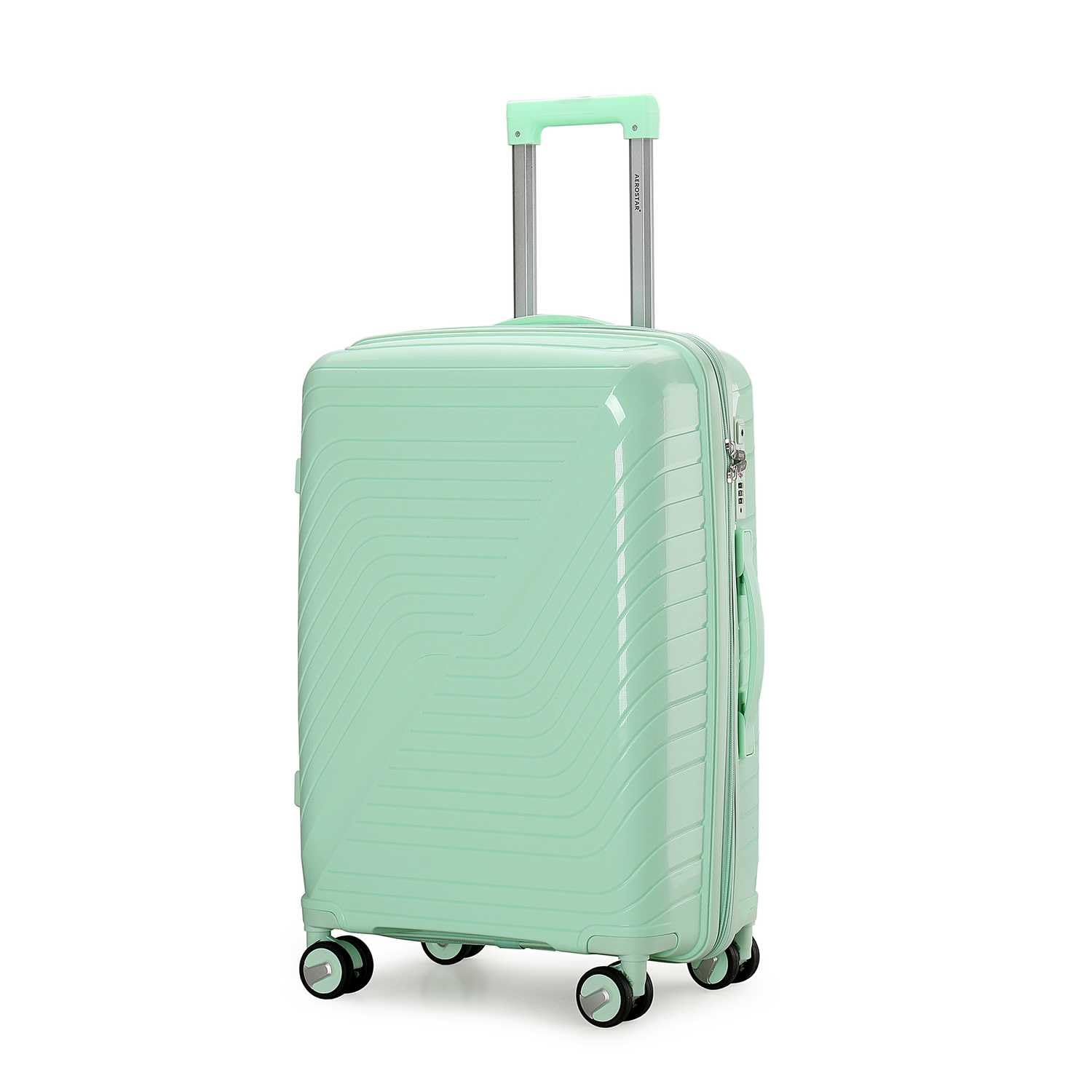 24” Medium Lightweight PP Hard Suitcase 4 Silent Spinner Wheels Check-in Luggage Integrated TSA Combination Lock for 15 to 20kg (Mint Green, 75 Litre)