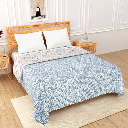 Image of Dohar Double Bed | AC Blanket | Soft Light Weight, Comforter King Size, Quilt, Duvet 84 inchx96 inch - Brown Blue, Pack of 1