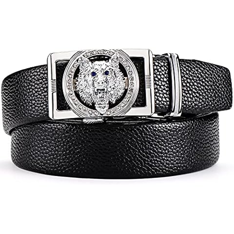 JEKIXHUA Luxury Gold/Silver Wolf Tiger Adjustable Buckle Men's Designer Belt Comfort Leather (1 Black-Silver W, Adjustable from 22" to 42" Waist) Cover