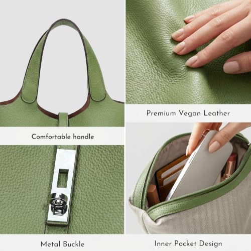 Image of Tote Bag for Women Vegan Leather Bucket Purse for Women Top Handle Handbag Shoulder Bag with Detachable Small Purse