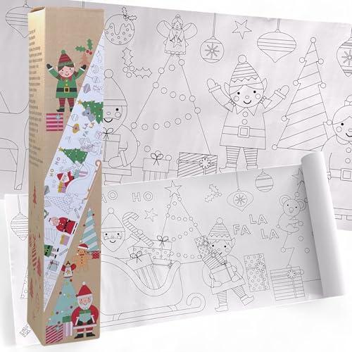MIJOMA Rotolo da colorare natalizio – 250 cm x 30 cm rotolo da colorare, fantastici motivi natalizi, carta bianca, pensierino perfetto per prenatali e festività – ore di divertimento e relax