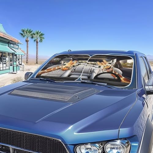 Image of Cute Giraffe Sunshade Visor Foldable 2-Piece Car Windshield Sunshades Auto Sun Visor Heat Protection Removable Automotive Accessories Front Window for Trucks SUV Van