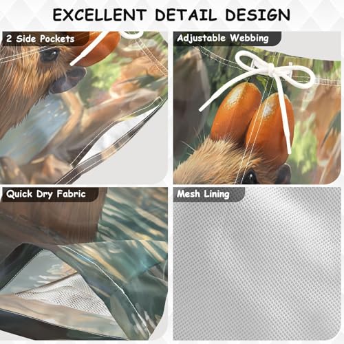 DOMIKING Orange Capybara Teal Boys' Pull On Swim Trunks Quick Dry Boardshorts with Mesh Lining for Boys Kids M3