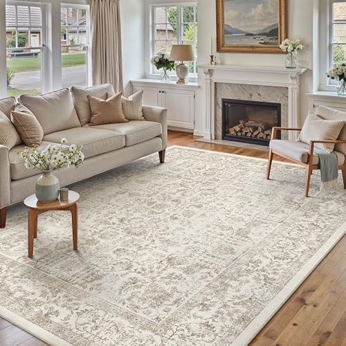 Light Brown Area Rug 5x7 Machine Washable Vintage Living Room Distressed Non Slip Carpet Traditional Indoor Bedroom Retro Floral Accent Throw Large Rug Office Kitchen Bathroom Dining Room