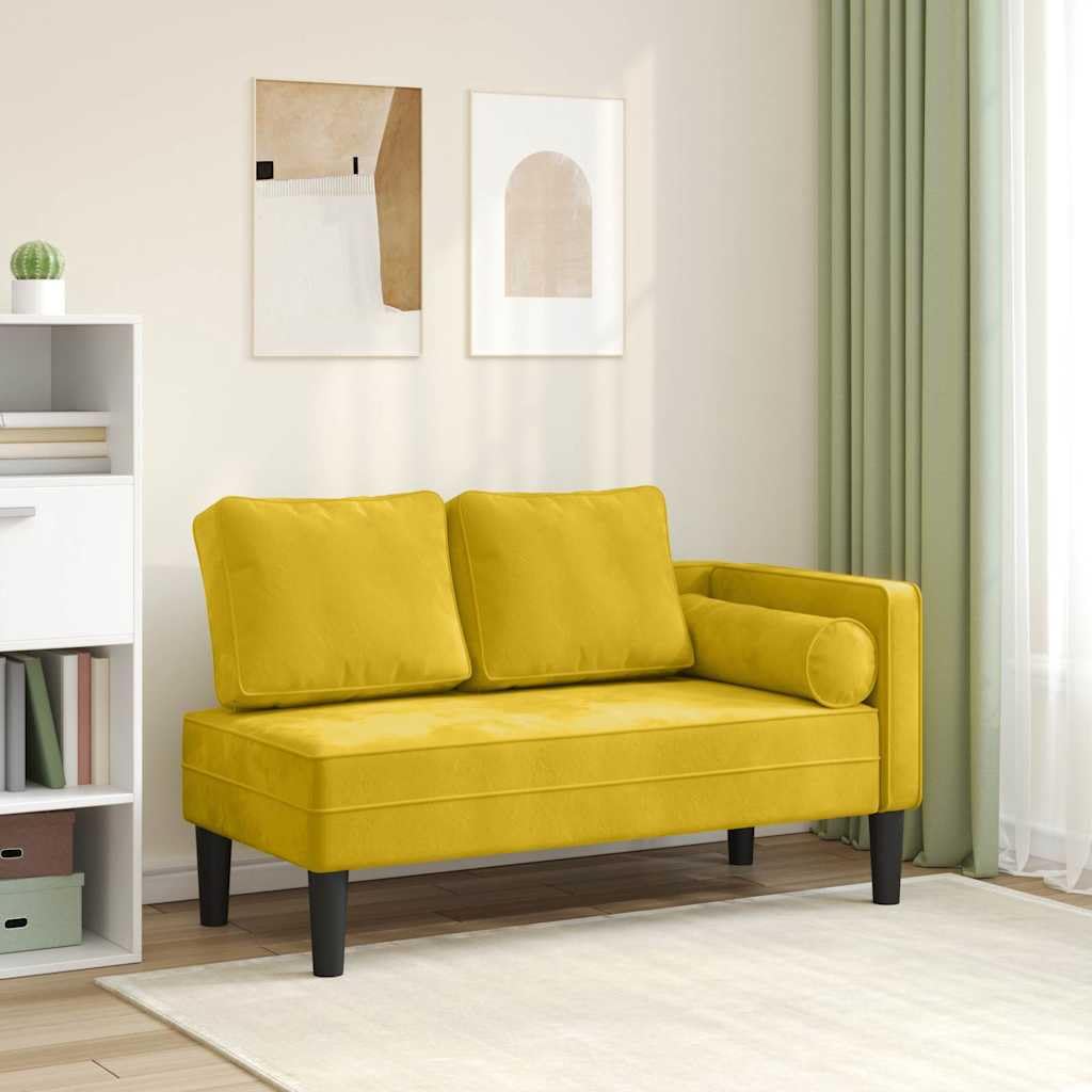 Szezlong z poszewką na poduszkę, żółta, aksamitna, 116,5 x 62 x 57,5 cm, ergonomiczne siedzisko z bardzo elastyczną pianką, w zestawie poduszka lędźwiowa do salonu, biura relaksu